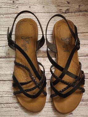 JellyPop Black Braided Strappy Sandals